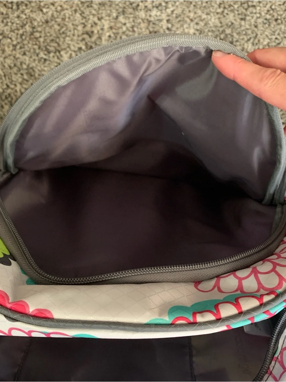 Thirty-One Backpack Bubble Bloom floral pattern with pink, green and turquoise